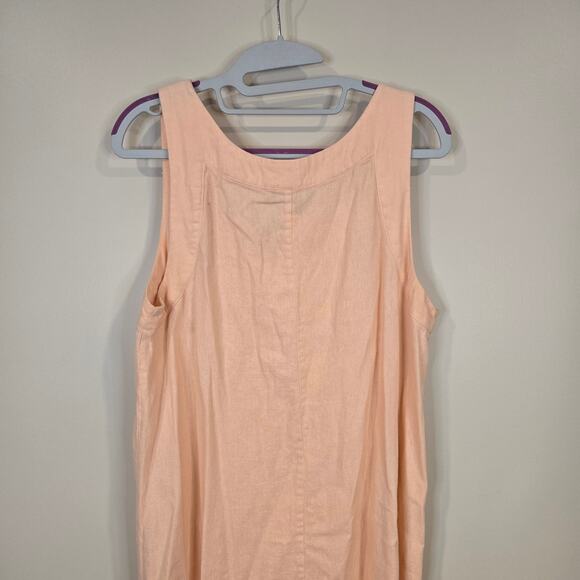 Women's DKNY Peach V-Neck Linen Blend Maxi Dress Side Slits | Size Medium - Picture 6 of 9